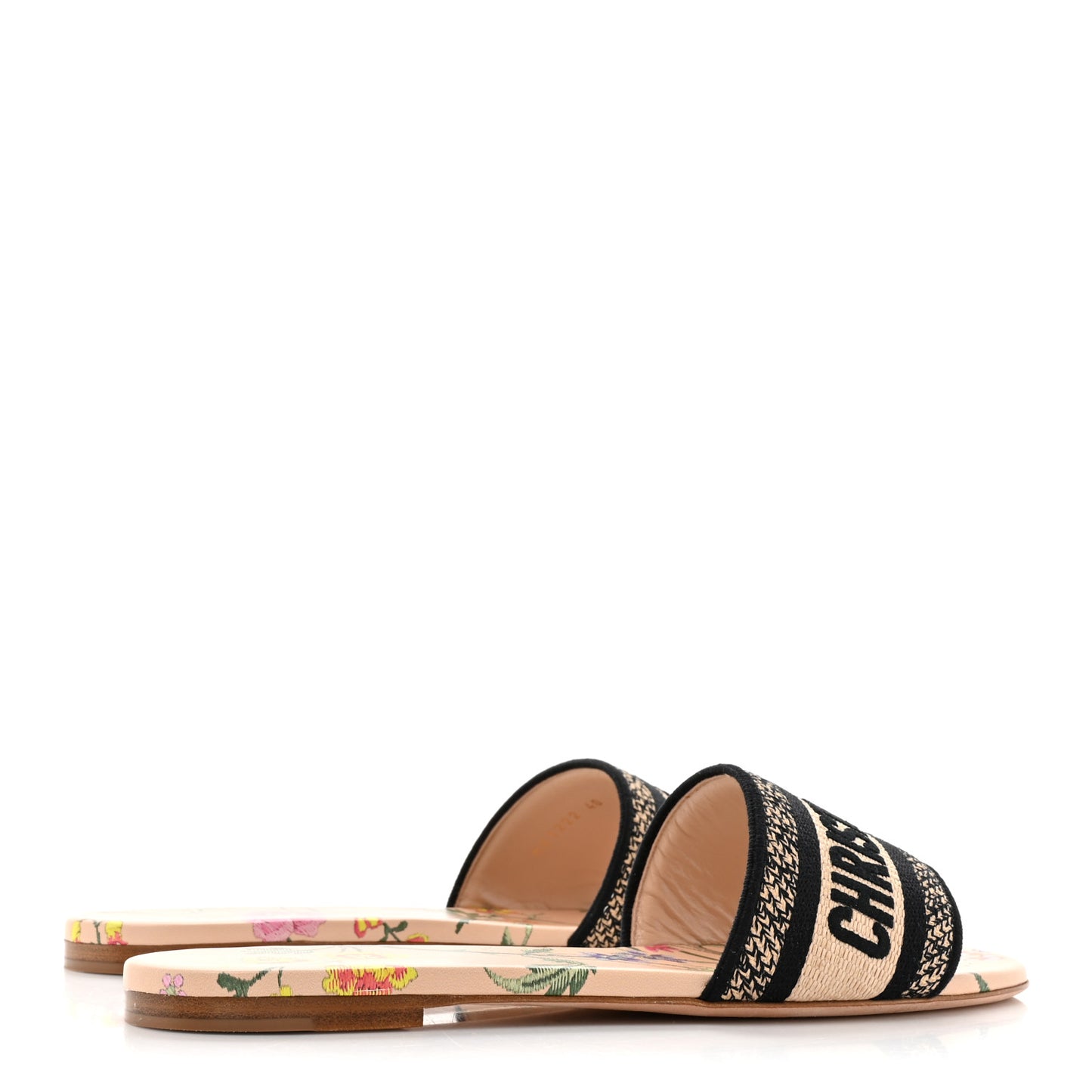 Straw Embroidered Petites Fleurs Dway Mules Slide Sandals 40 Multicolor