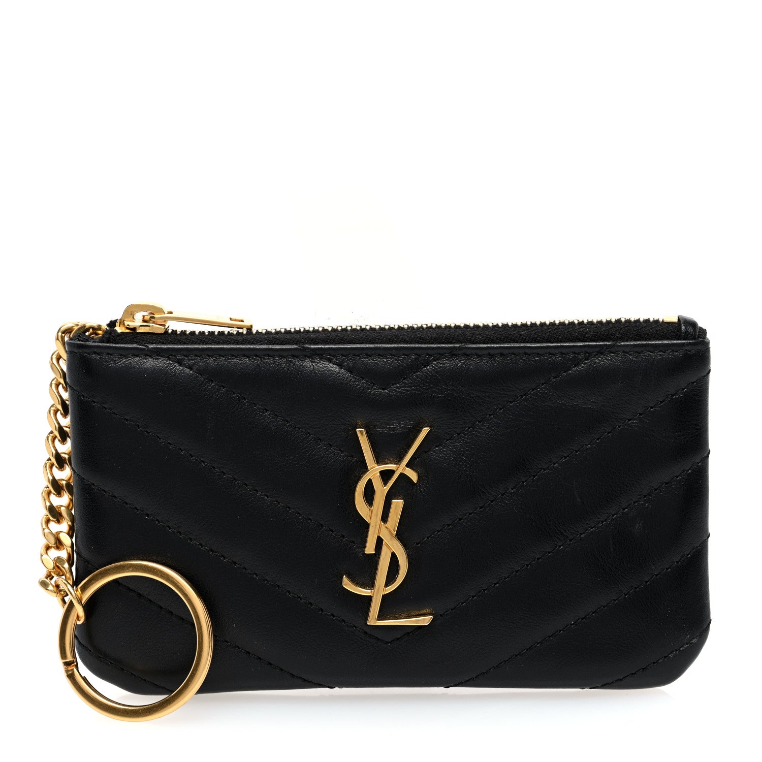 Saint Laurent Calfskin Matelasse Monogram Key Pouch Black 1 of 6