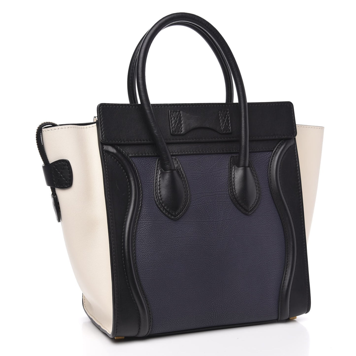 Textured Calfskin Micro Tri-Color Luggage Navy Blue