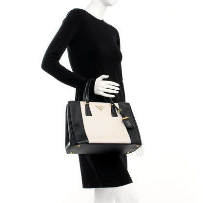 Prada Saffiano Lux Colorblock Medium Galleria Double Zip Tote Black Talco 2 of 14