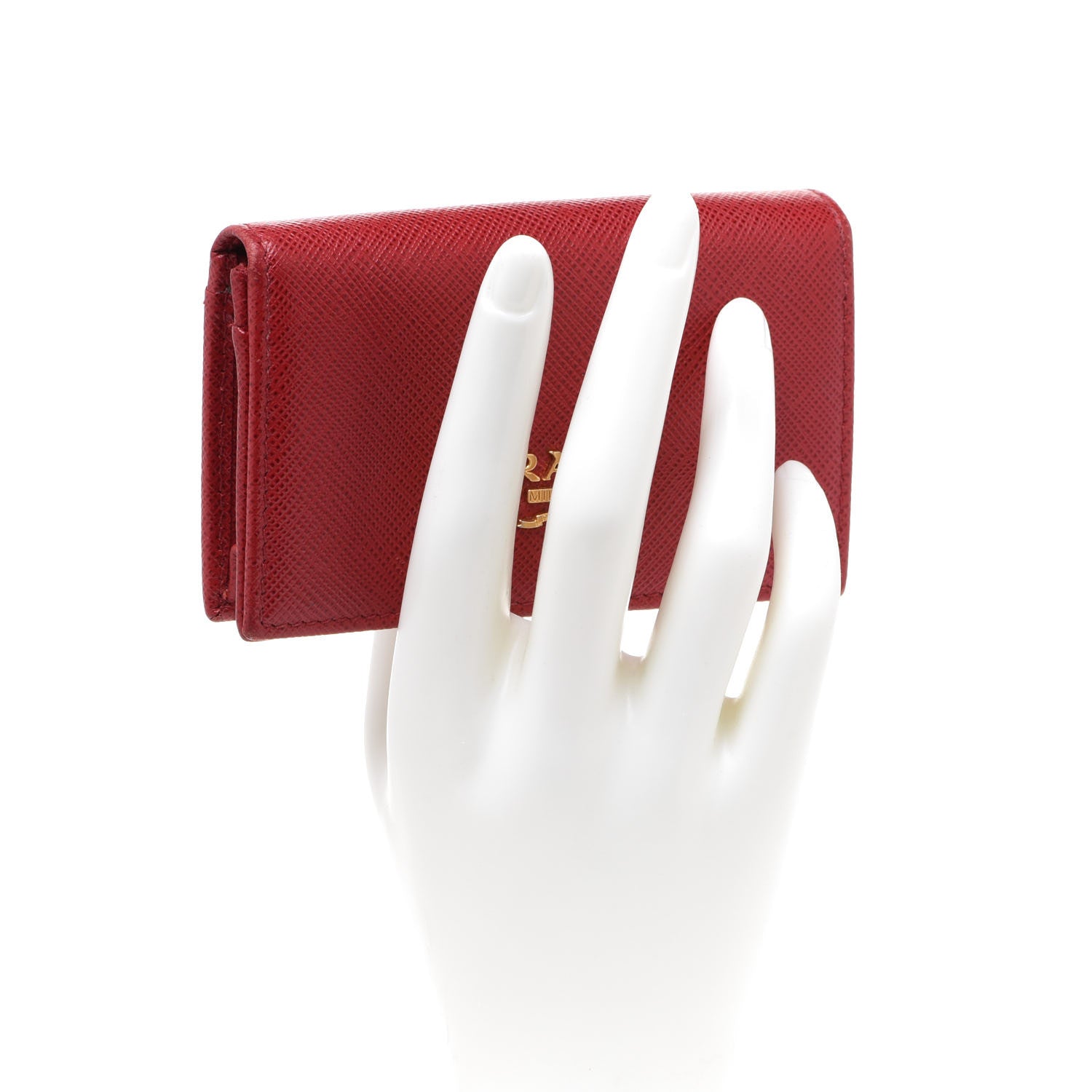 Prada Saffiano Metal Card Holder Rosso 2 of 10