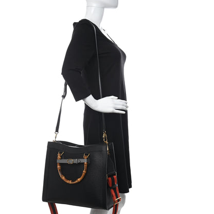 Gucci Textured Dollar Calfskin Web Medium Diana Tote Bag Black Dusty Grey 2 of 10