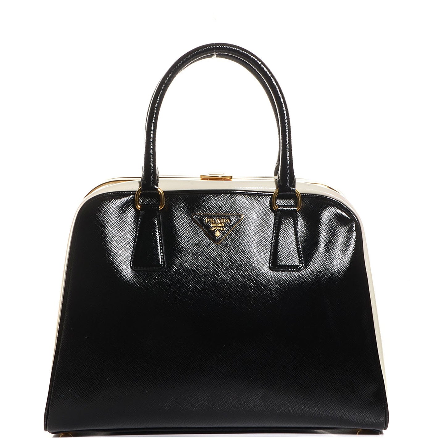 Saffiano Vernice Pyramid Bag White Black