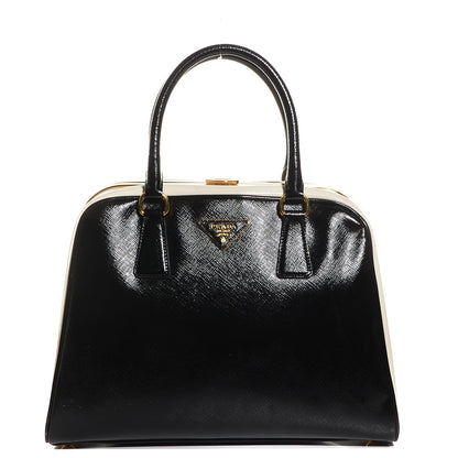 Prada Saffiano Vernice Pyramid Bag White Black 1 of 9