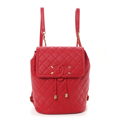 Chanel Caviar Quilted Filigree Backpack Red 1 of 7