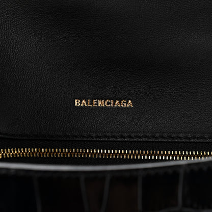Balenciaga Shiny Calfskin Crocodile Embossed Small Hourglass Top Handle Bag Black 5 of 10