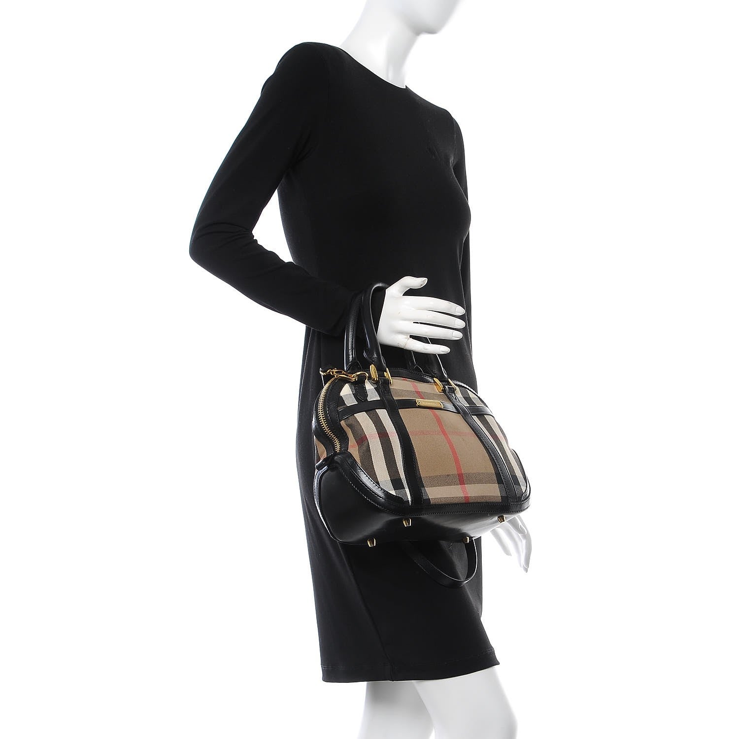 Burberry Bridle Calfskin House Check Small Orchard Bowling Bag Black 3 of 14