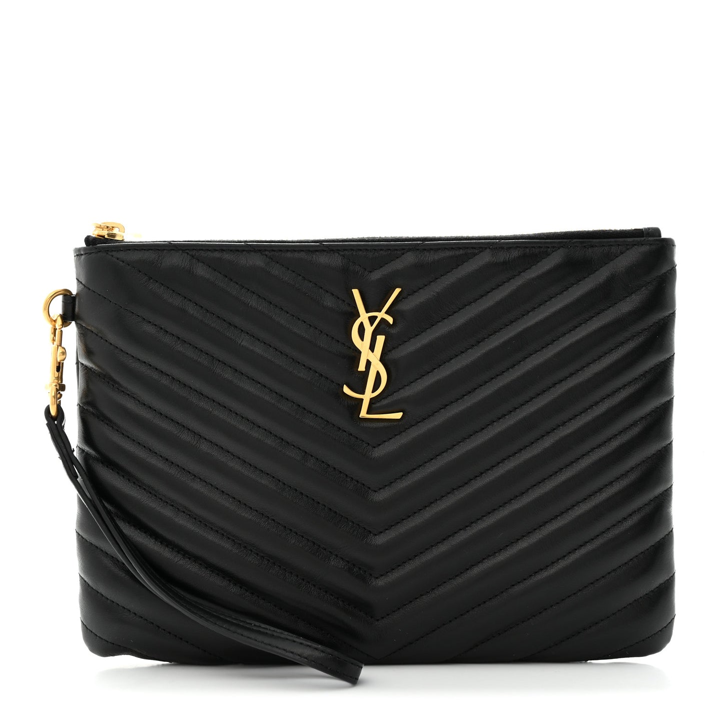 Calfskin Matelasse Chevron Monogram A5 Wristlet Black