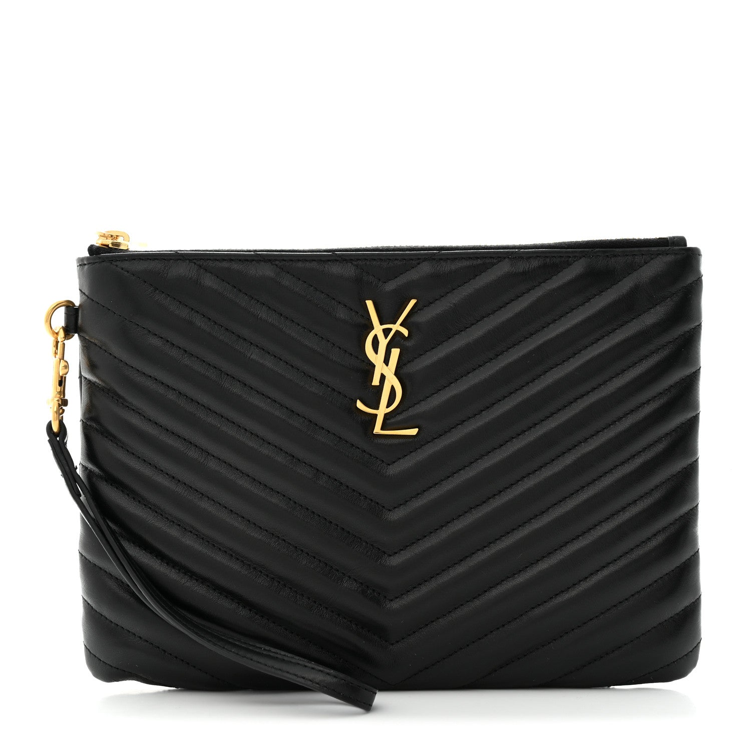 Saint Laurent Calfskin Matelasse Chevron Monogram A5 Wristlet Black 1 of 8