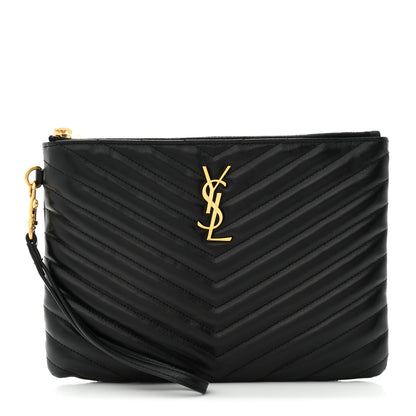 Saint Laurent Calfskin Matelasse Chevron Monogram A5 Wristlet Black 1 of 8