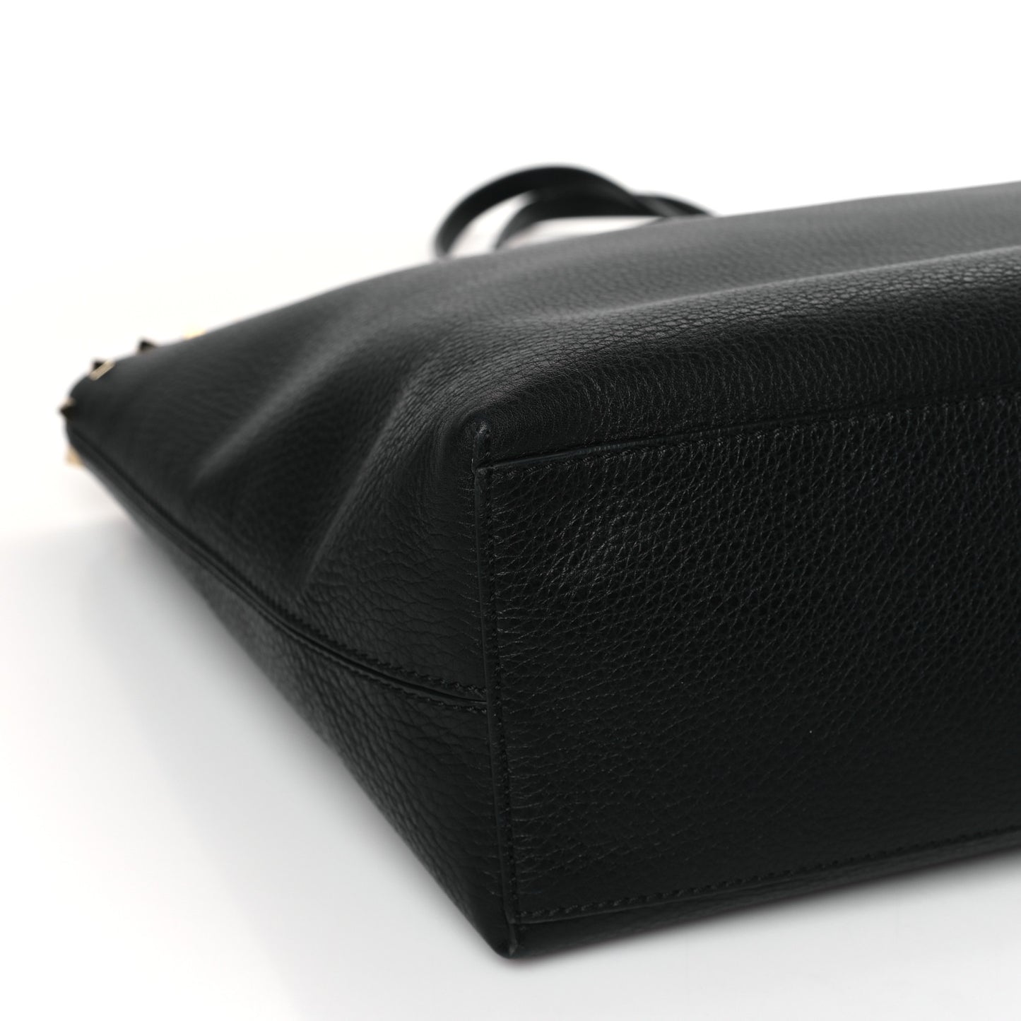 Grained Calfskin Rockstud Shoulder Tote Black