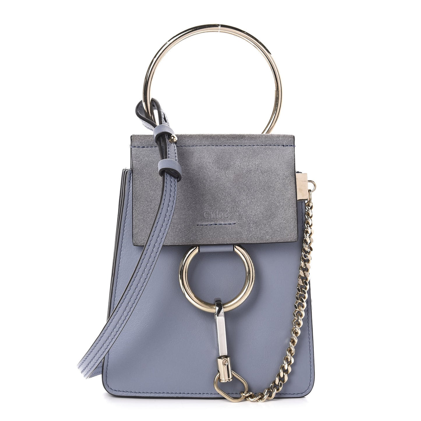 Suede Calfskin Mini Faye Bracelet Bag Washed Blue