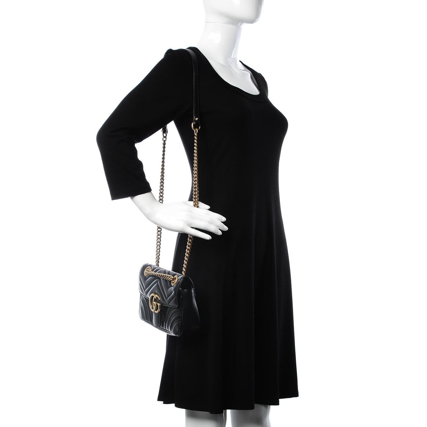Calfskin Matelasse Mini GG Marmont Shoulder Bag Black