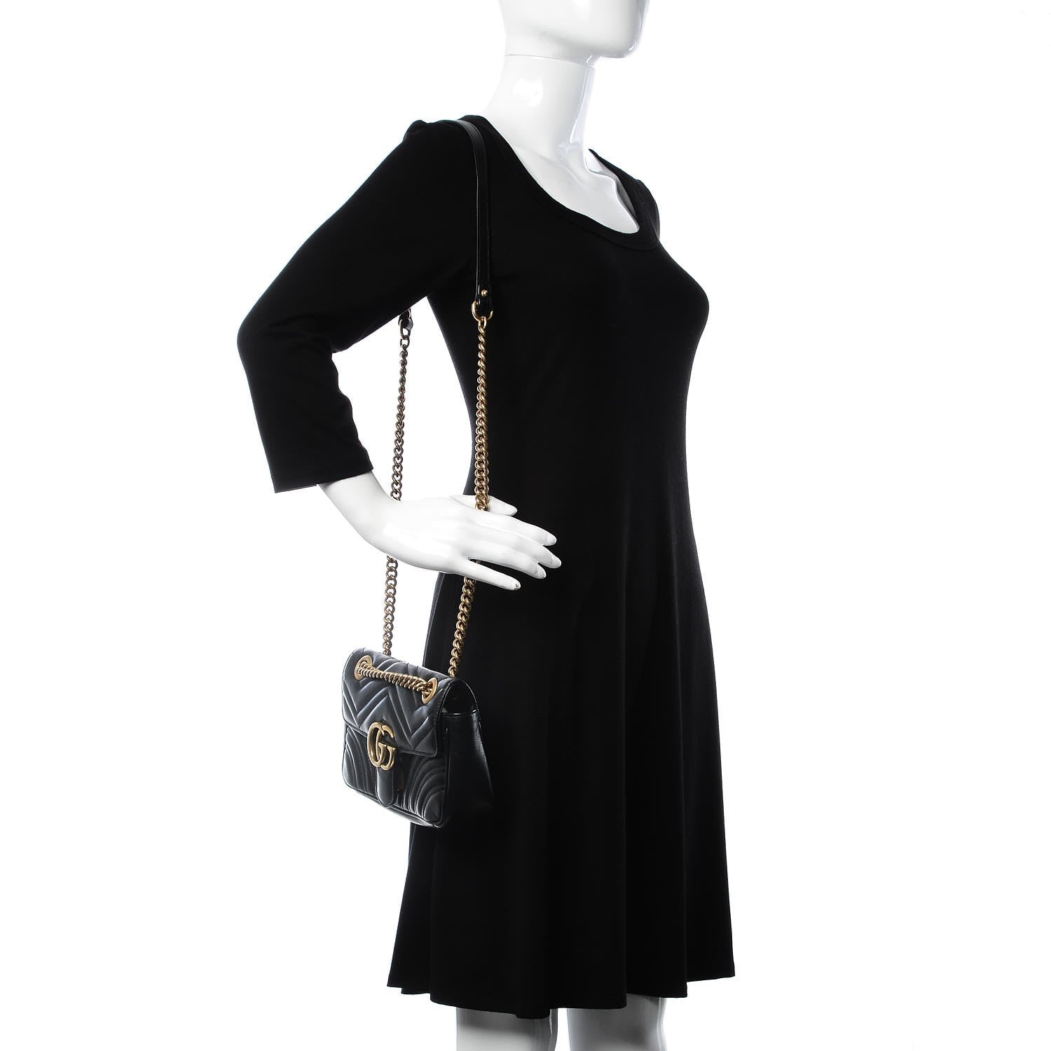 Gucci Calfskin Matelasse Mini GG Marmont Shoulder Bag Black 1 of 6