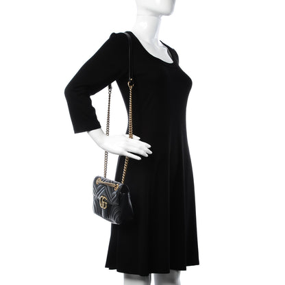 Gucci Calfskin Matelasse Mini GG Marmont Shoulder Bag Black 1 of 6