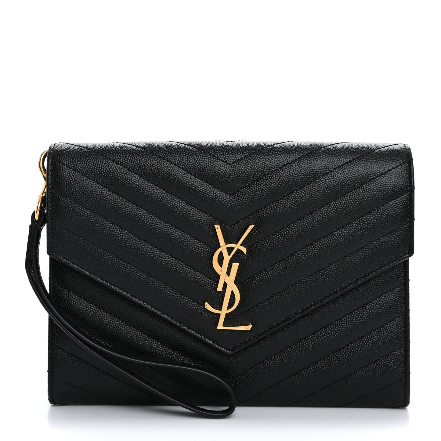 Grain De Poudre Matelasse Chevron Monogram Envelope Clutch Black