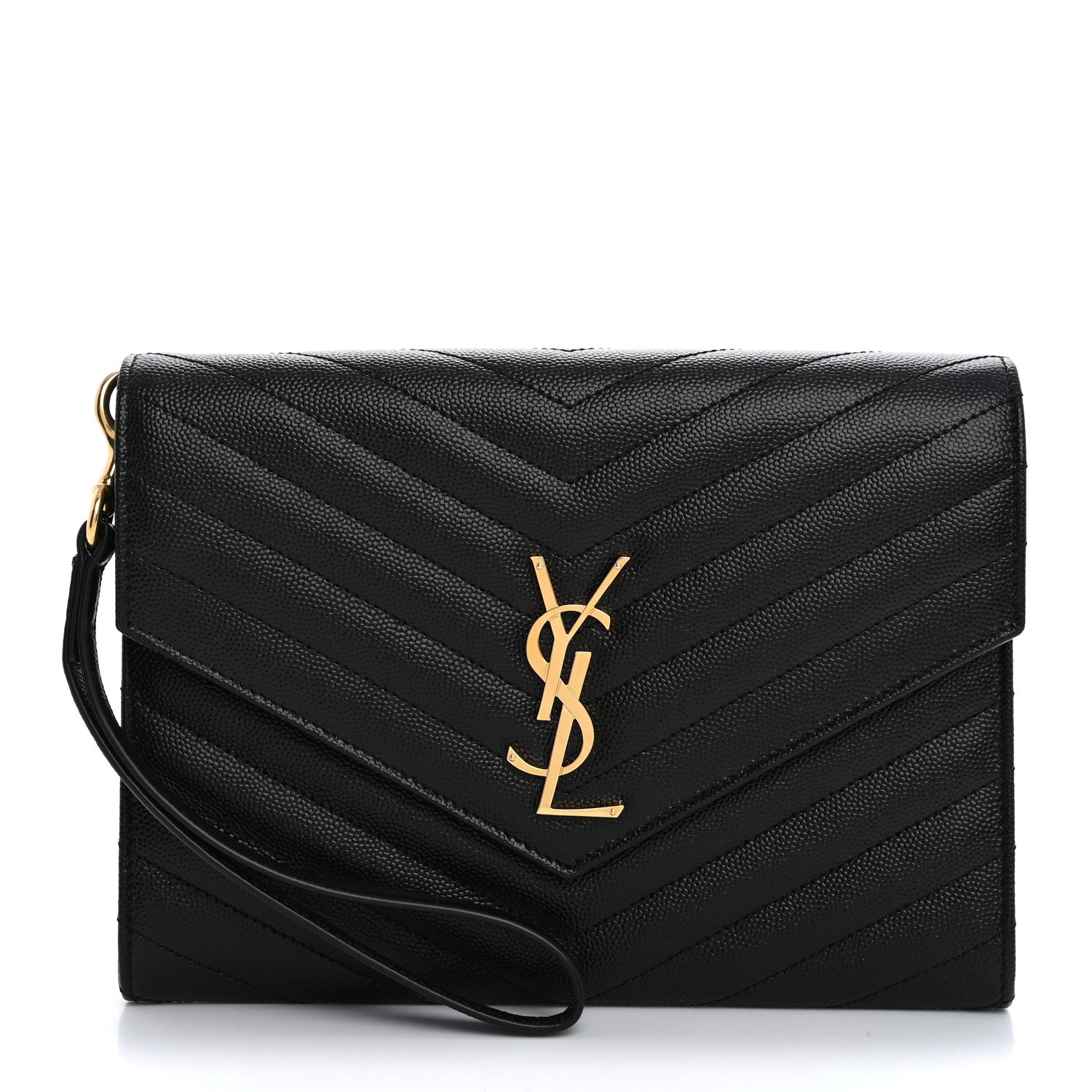 Saint Laurent Grain De Poudre Matelasse Chevron Monogram Envelope Clutch Black 1 of 11