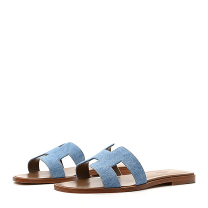 Hermes Denim Canvas Oran Sandals 37 Bleu Clair 3 of 9