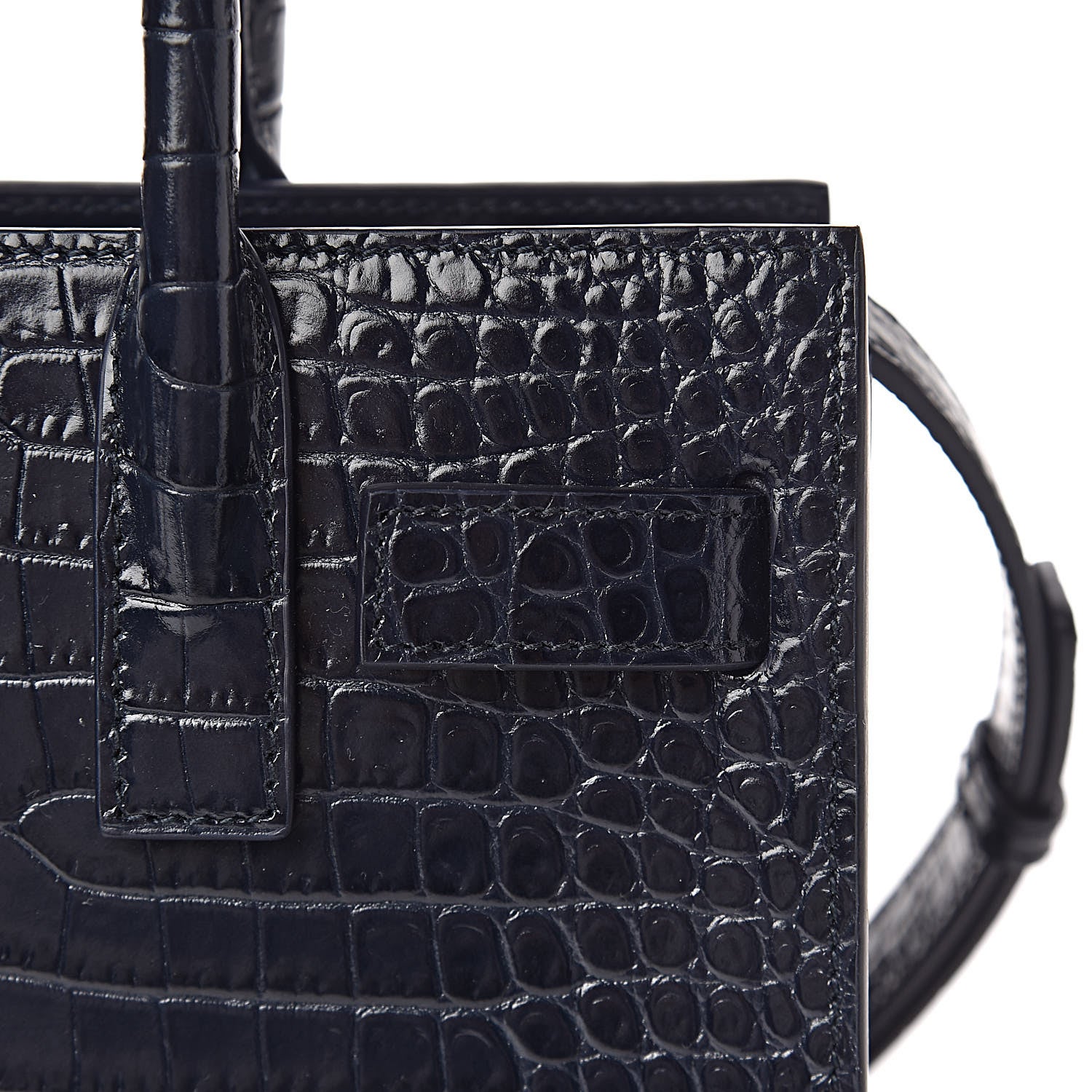 Saint Laurent Calfskin Crocodile Embossed Nano Sac De Jour Navy 8 of 11