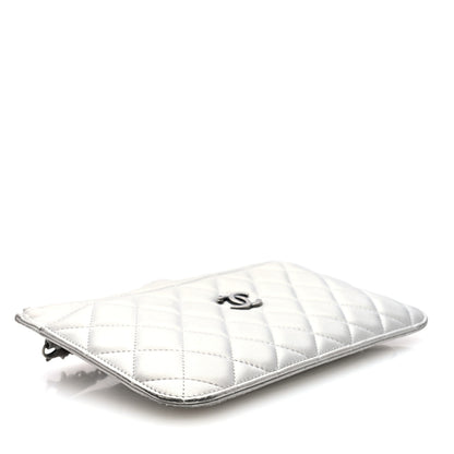 Chanel Metallic Lambskin Quilted Clutch With Chain Silver 5 of 14
