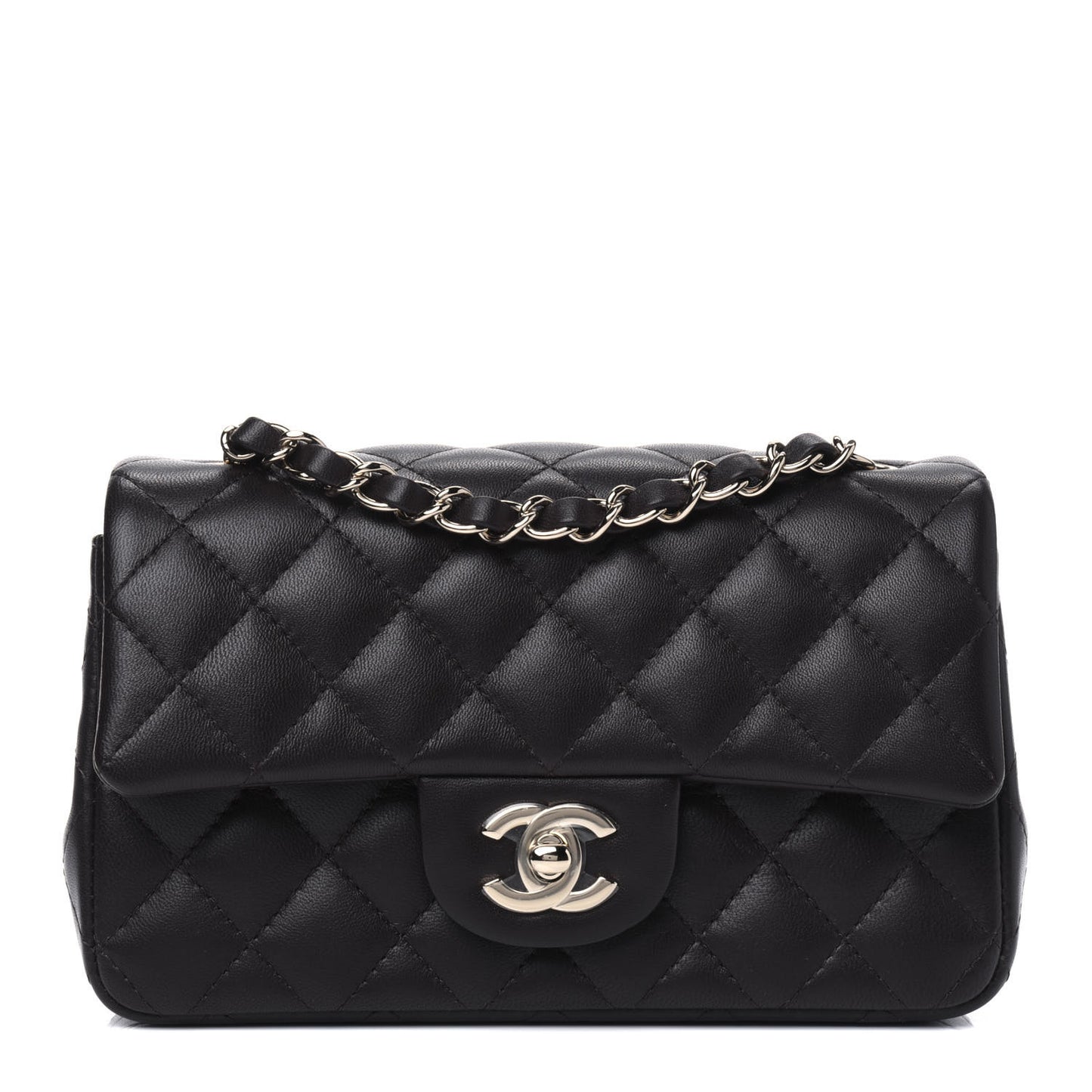 Lambskin Quilted Mini Rectangular Flap Dark Brown