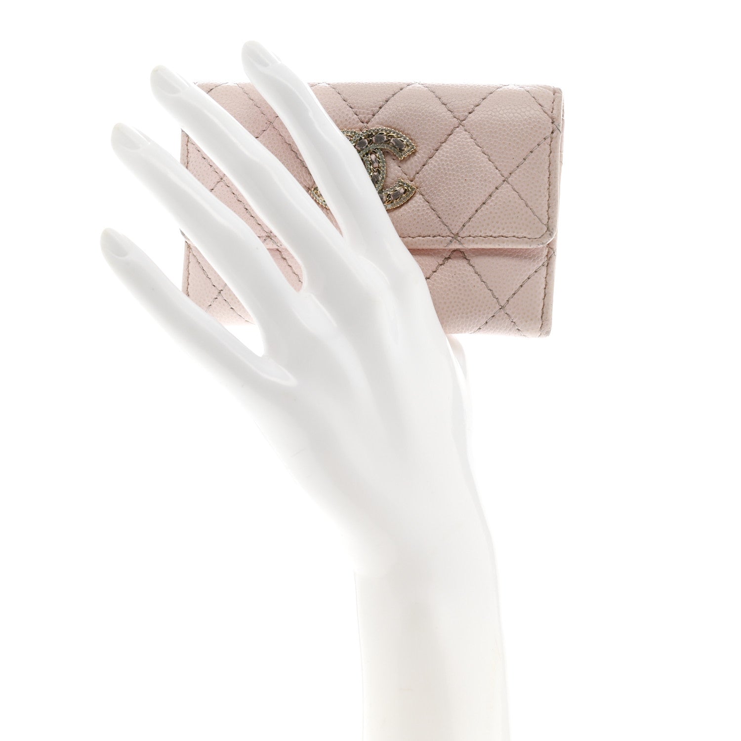 Chanel Caviar Quilted Crystal CC Flap Card Holder Pink 2 of 13