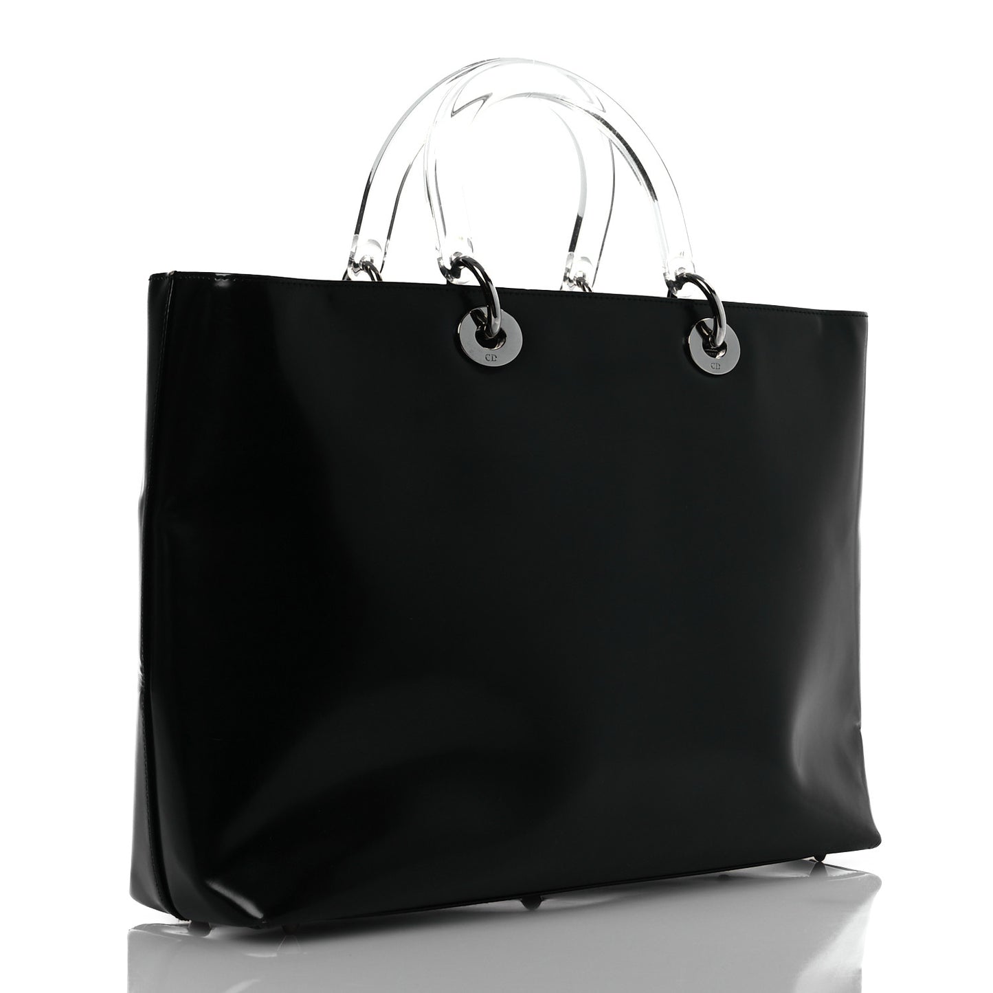 Glazed Calfskin Large Lady Dior Tote Black