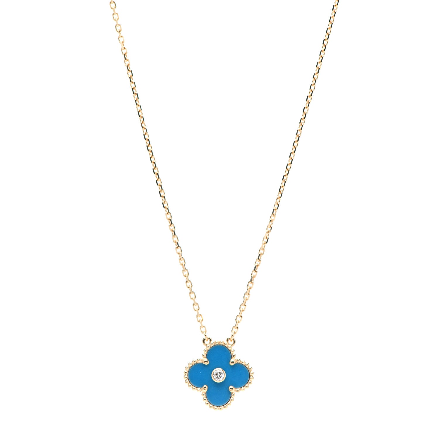 Van Cleef & Arpels 18K Yellow Gold Diamond Celestial Blue Sevres Porcelain Vintage Alhambra Pendant Necklace 1 of 8