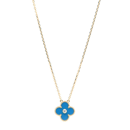 Van Cleef & Arpels 18K Yellow Gold Diamond Celestial Blue Sevres Porcelain Vintage Alhambra Pendant Necklace 1 of 8
