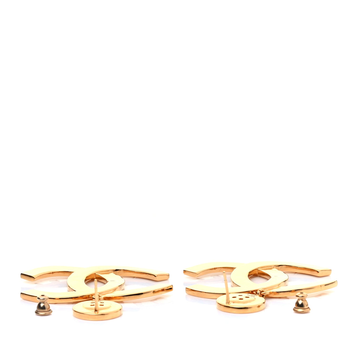 Metal Large Paris Button Earrings Gold