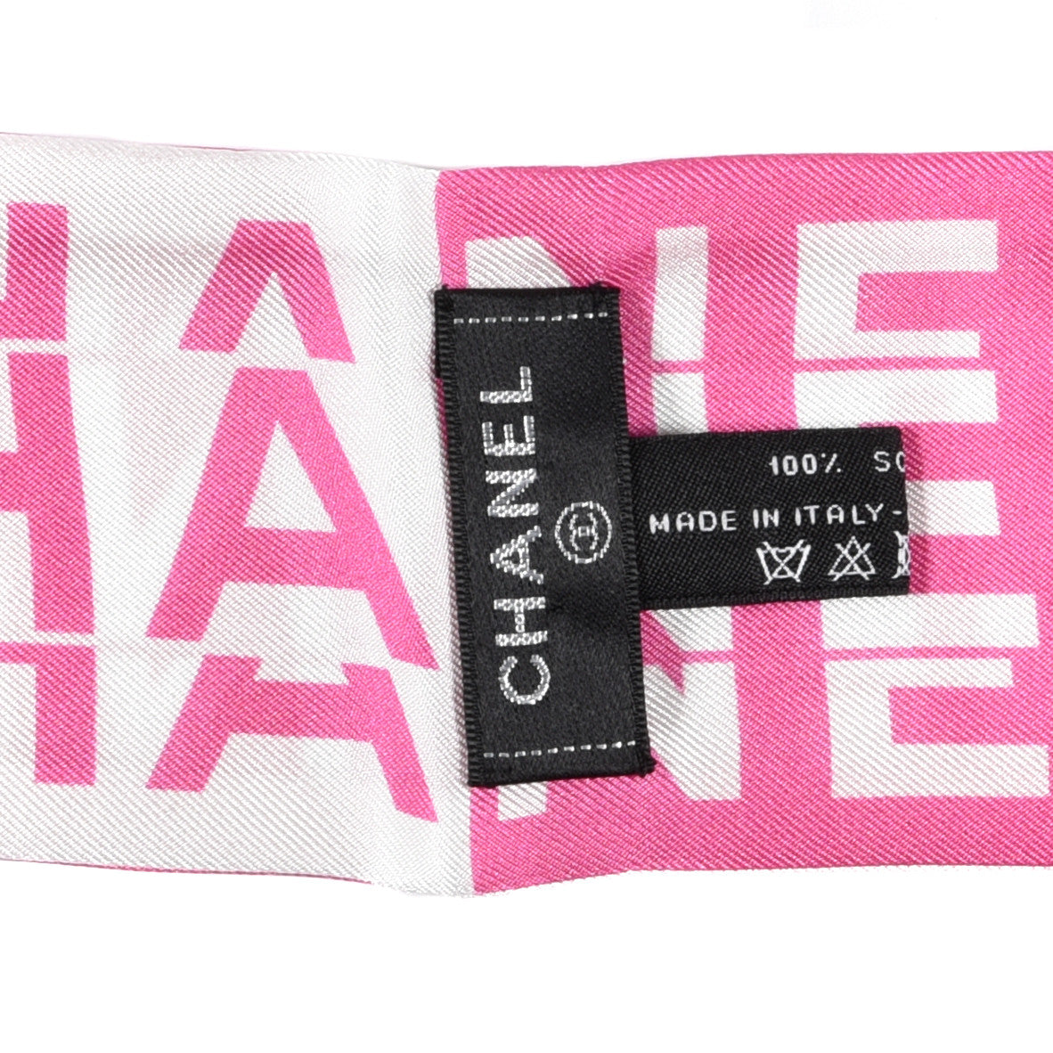 Chanel Silk Logo Slim Bandeau Scarf Fuchsia White 3 of 3