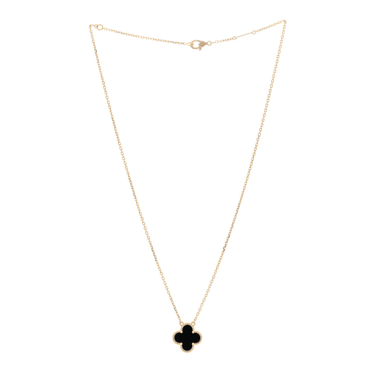 18K Yellow Gold Black Onyx Vintage Alhambra Pendant Necklace