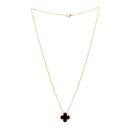 Van Cleef & Arpels 18K Yellow Gold Black Onyx Vintage Alhambra Pendant Necklace 2 of 4