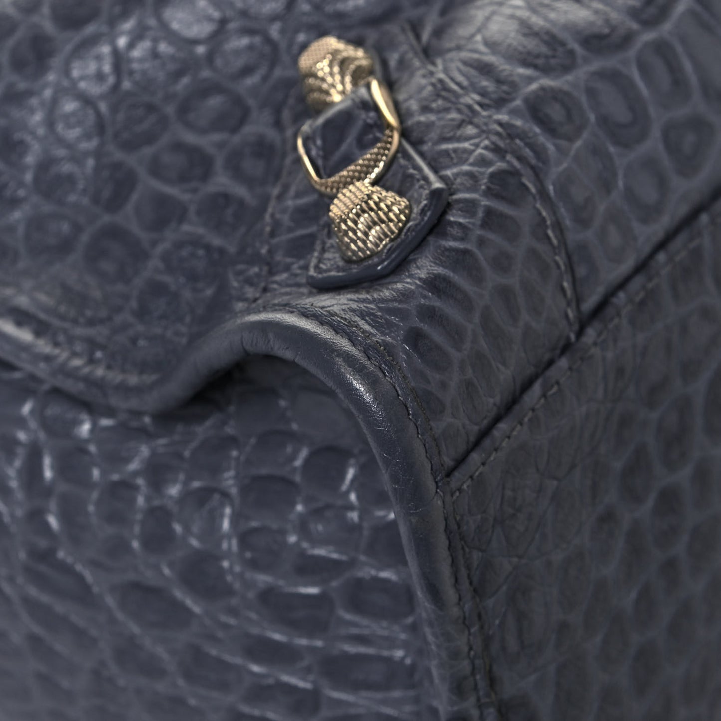 Calfskin Crocodile Embossed Giant 12 Gold Hardware City Gris Beton