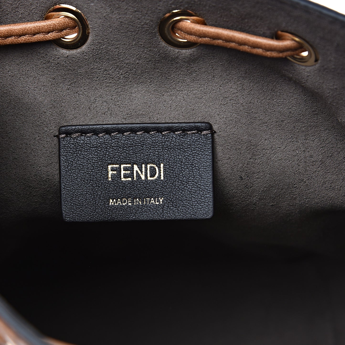 Vitello Cristallo Nature F is Fendi FF 1974 Embossed Mini Mon Tresor Bucket Bag Cuoio