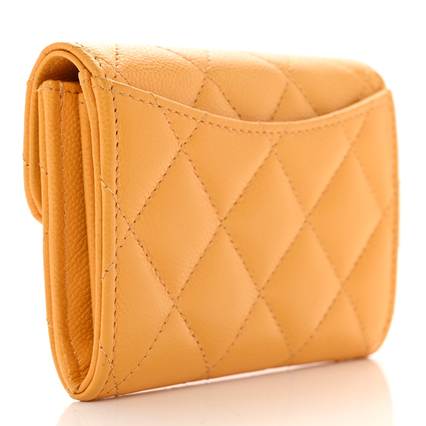 Caviar Quilted Flap Card Holder Wallet Yellow