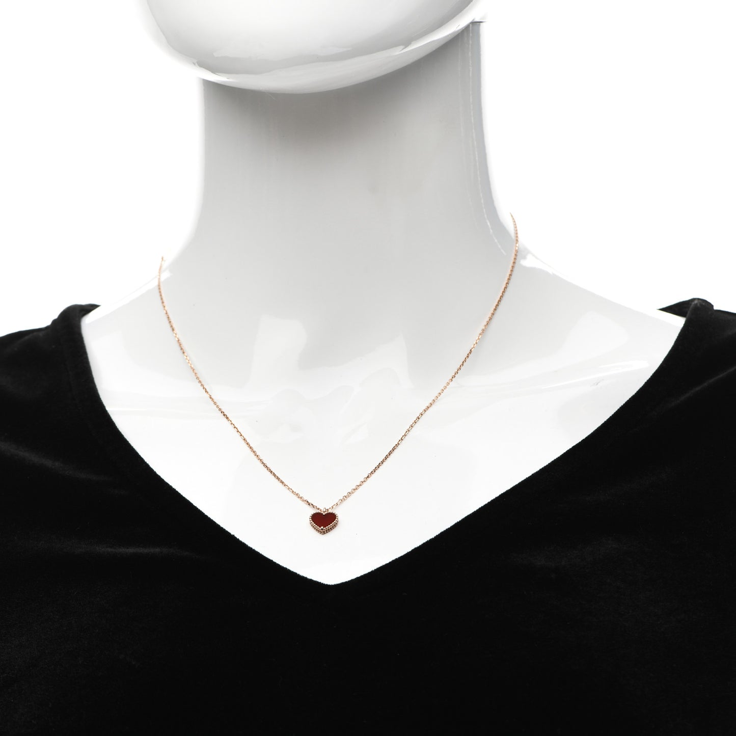 18K Rose Gold Carnelian Sweet Alhambra Heart Pendant Necklace