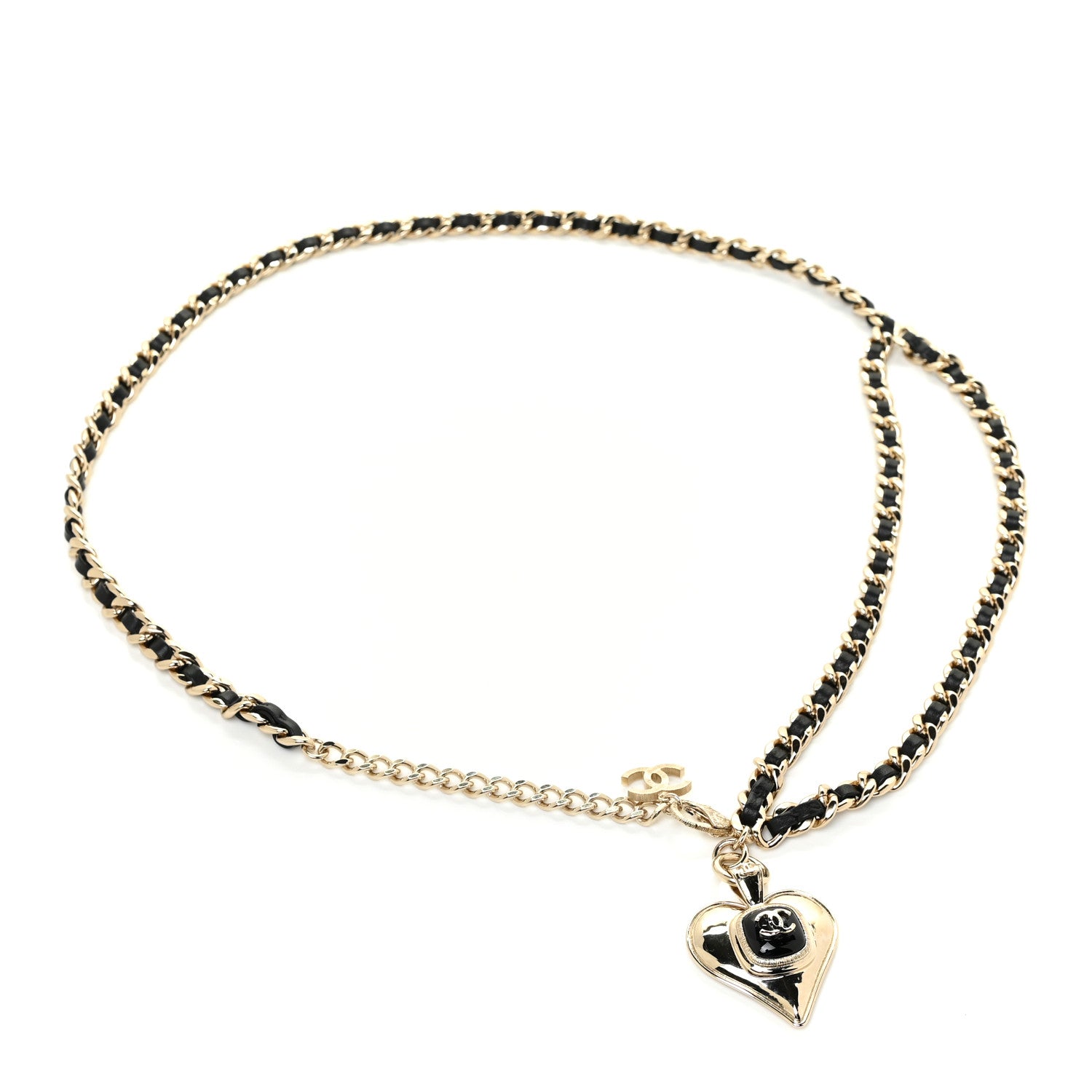 Chanel Lambskin Enamel CC Heart Chain Belt Black Gold 