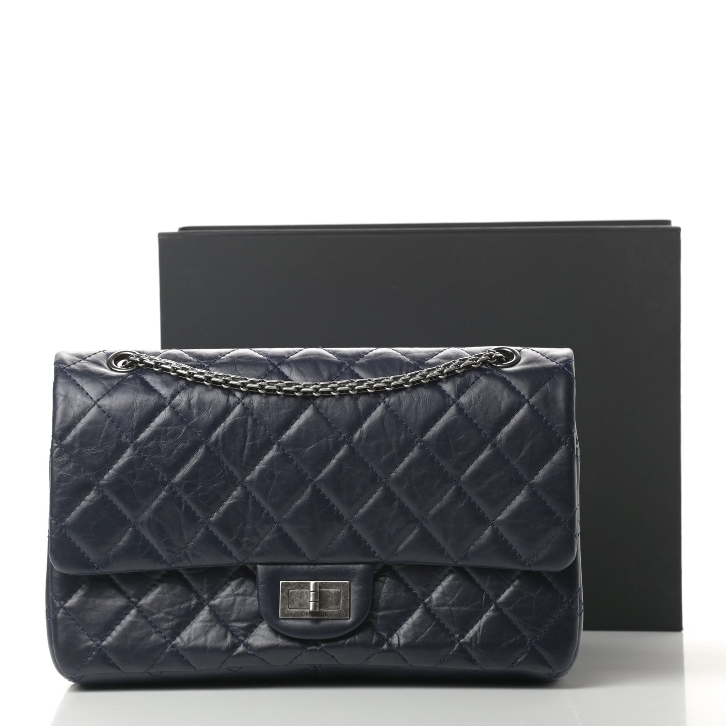 Aged Calfskin Quilted 2.55 Reissue 227 Flap Navy Blue