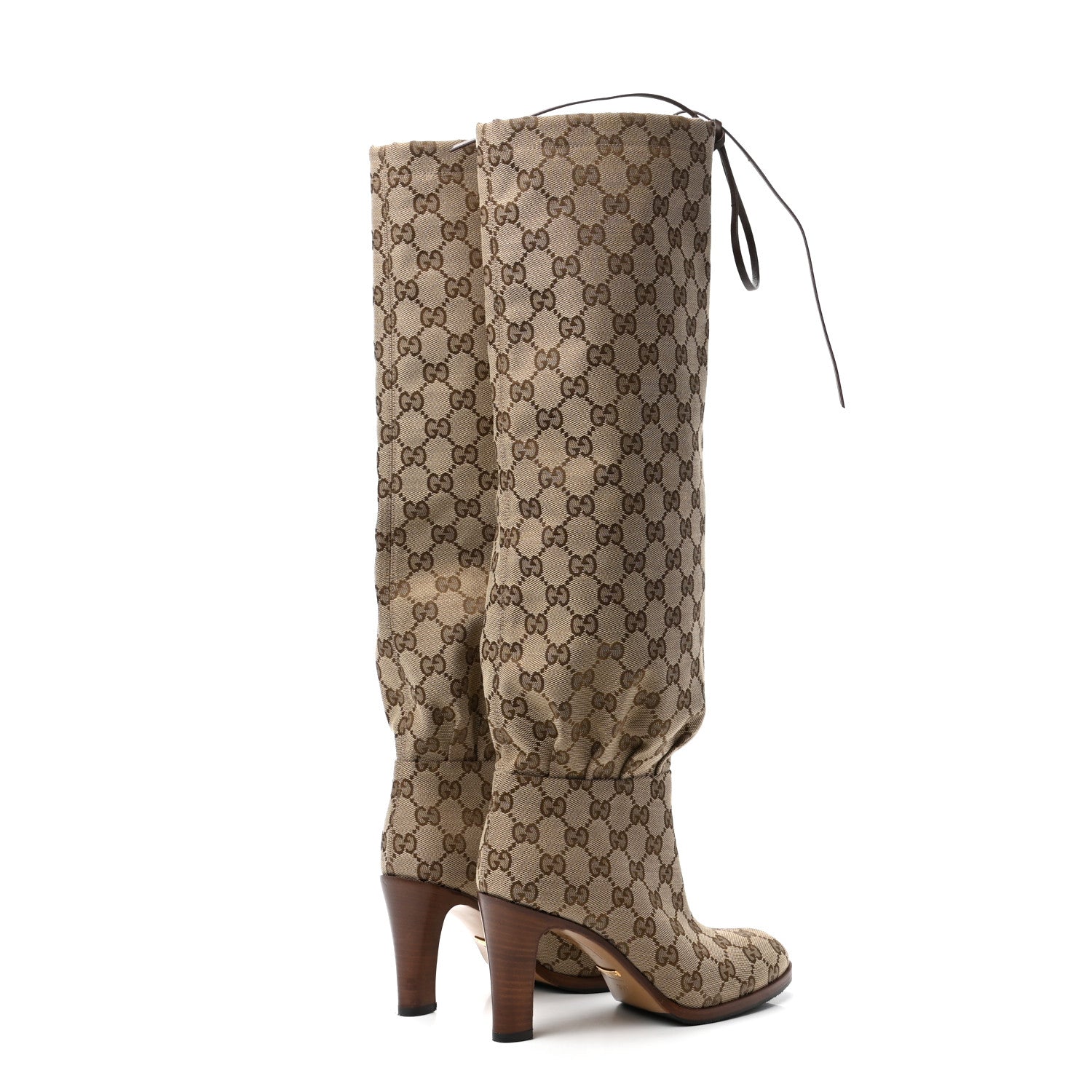 Gucci Monogram Lisa Mid Heel Boots 35.5 Beige Ebony 4 of 7