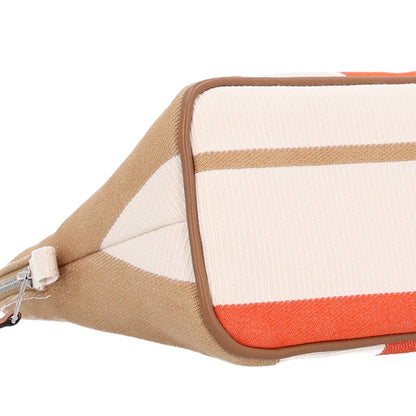 Hermes Cotton Stripe Bolide Rayures Rocabar Medium Travel Cosmetic Pouch Feu Naturel 8 of 9