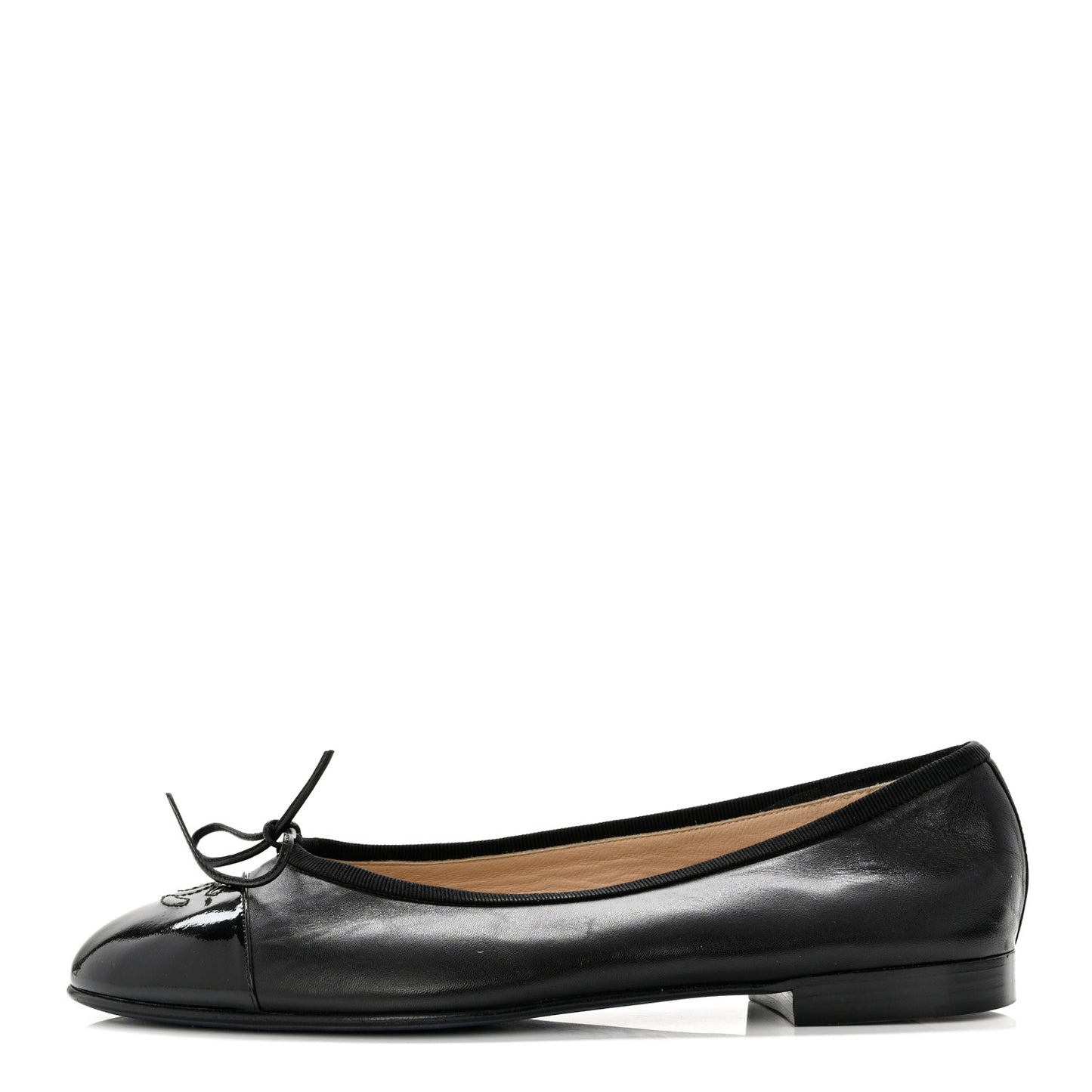 Lambskin Patent Cap Toe CC Ballerina Flats 40.5 Black