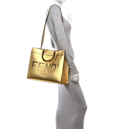 Fendi Vitello Catalan Mirror Plexiglass Logo Embossed Medium Fendi Sunshine Shopper Tote Gold 2 of 12