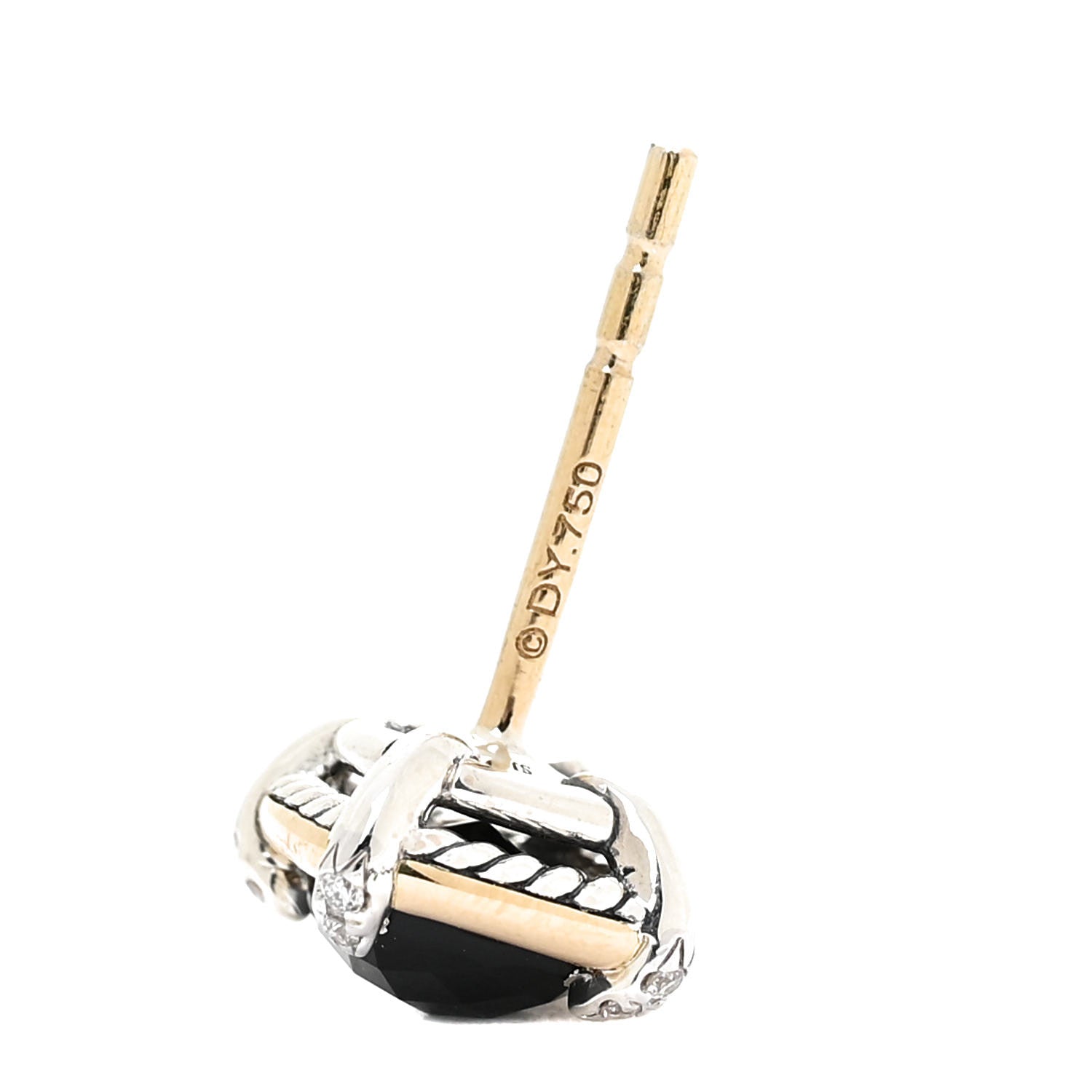 David Yurman 18K Yellow Gold Sterling Silver Diamond Black Onyx 5mm Petite Chatelaine Bezel Earrings 5 of 6