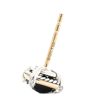 David Yurman 18K Yellow Gold Sterling Silver Diamond Black Onyx 5mm Petite Chatelaine Bezel Earrings 5 of 6