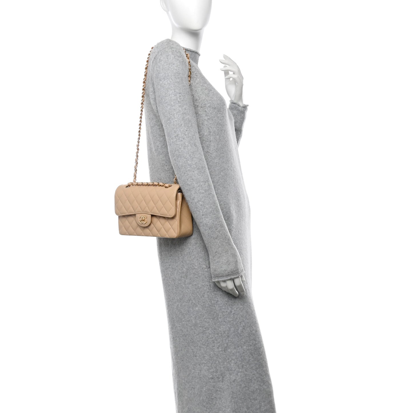 Caviar Quilted Small Double Flap Beige