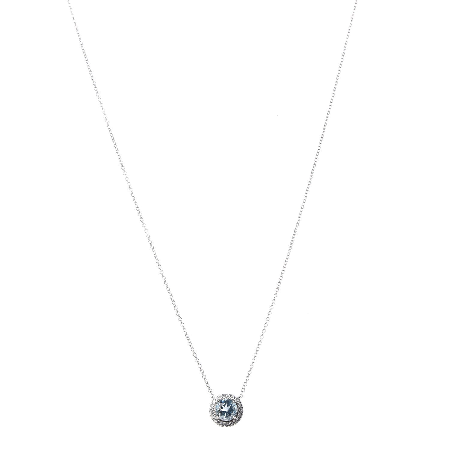 Tiffany Platinum Diamond Aquamarine Soleste Pendant Necklace 1 of 6
