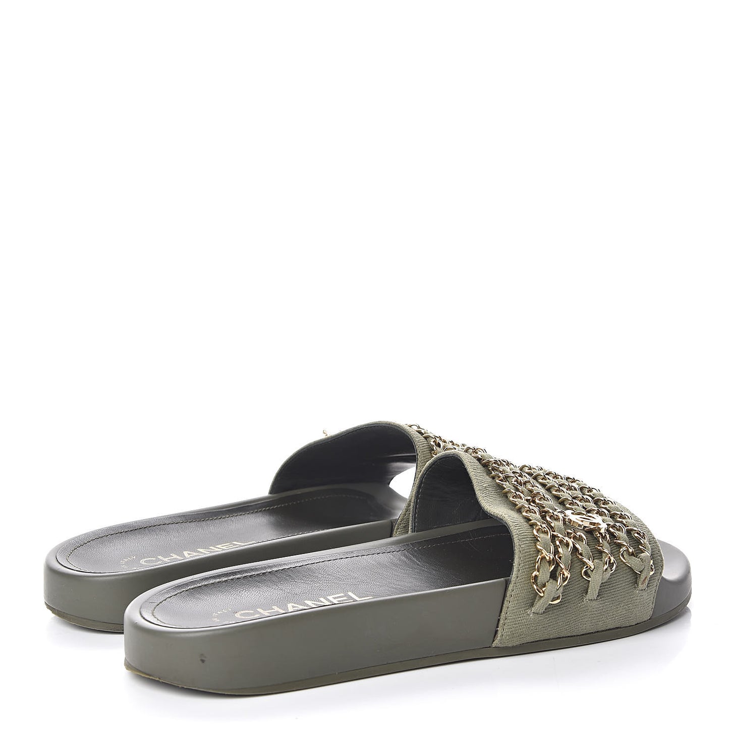 Canvas Chain Flat Sandals 39 Khaki