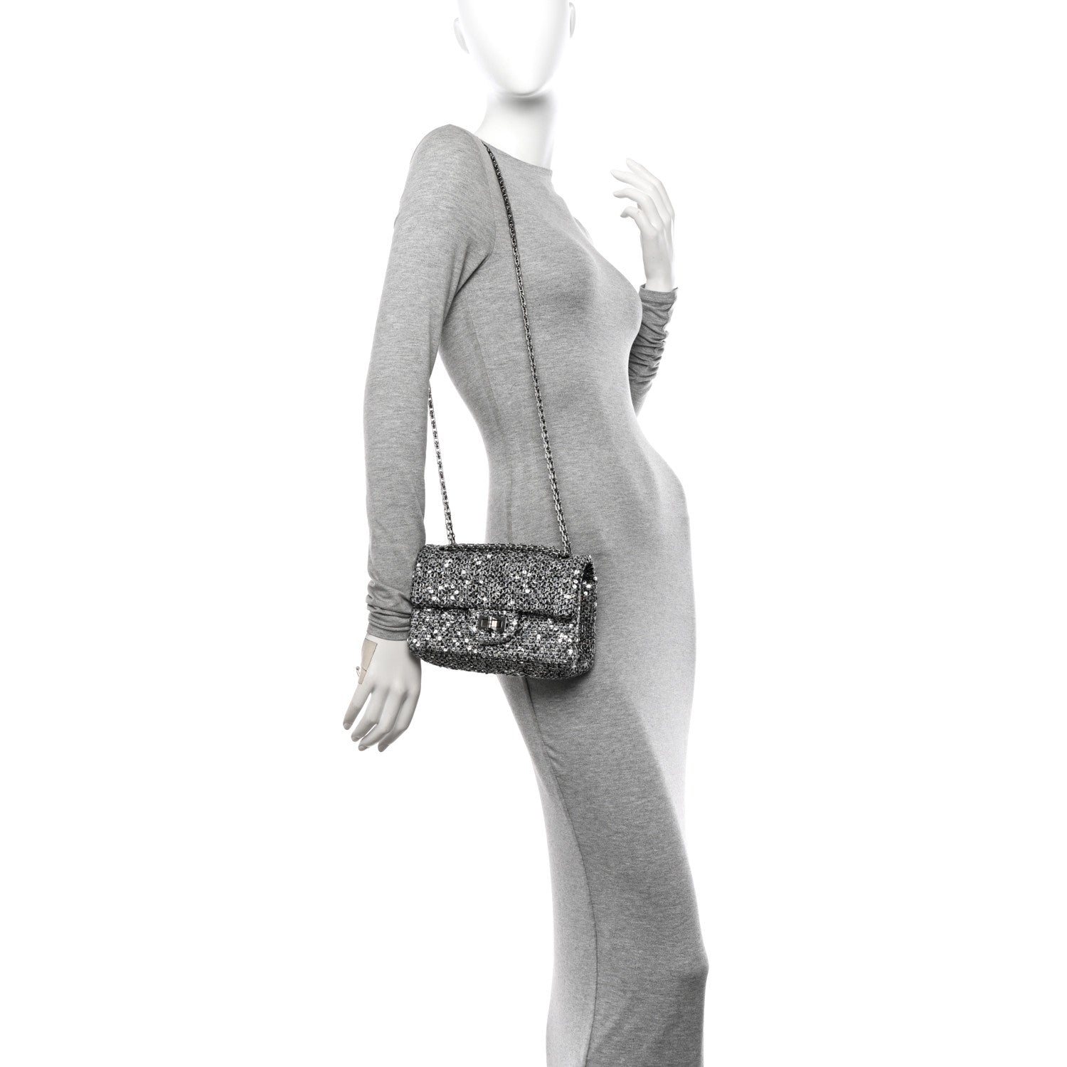 Chanel Tweed Quilted 2.55 Reissue Mini Flap Silver Black Gold 2 of 9