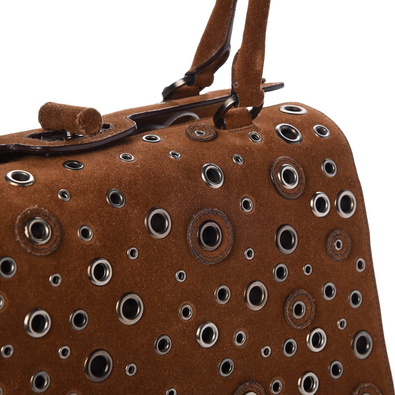 Prada Suede Grommet Frame Satchel Tabacco 15 of 22